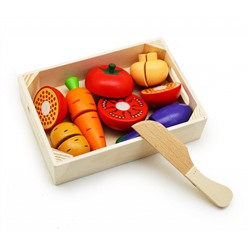 Детский игровой набор деревянных игрушек на липучках "Яркие овощи"