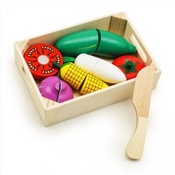 Детский игровой набор деревянных игрушек на липучках "Маленькие овощи"